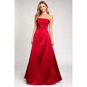 Vintage 90s Michaelangelo Red Strapless Formal Dress USA Made Size 4 Prom Gown